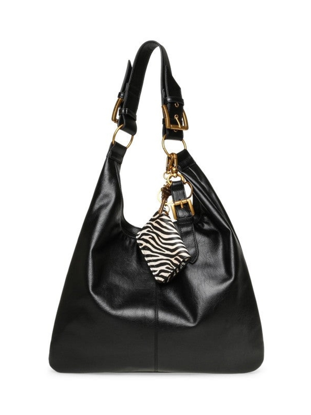 Steve Madden Black Leather Hobo with Zebra Charm